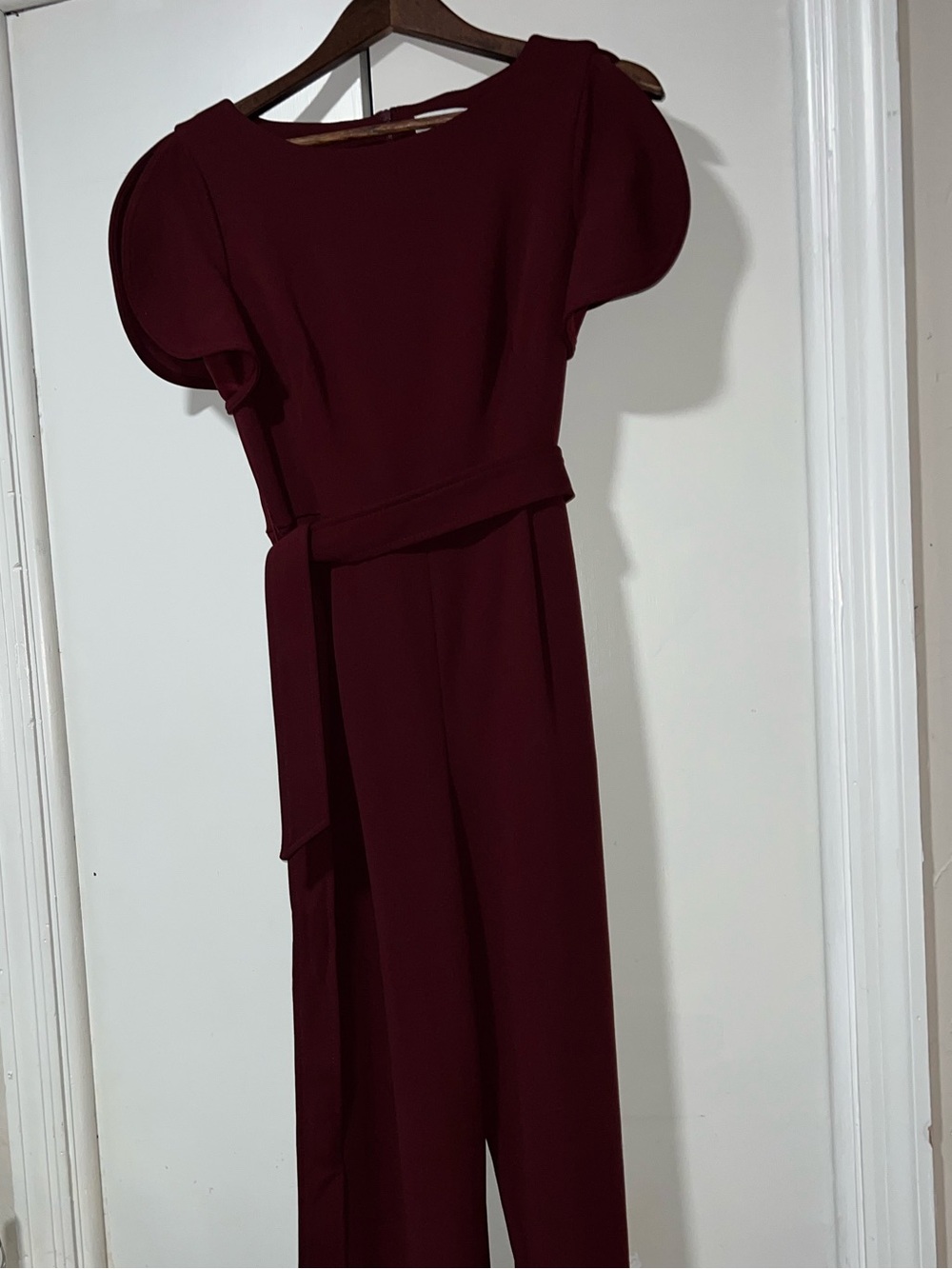 Calvin Klein Burgundy Short Sleeve Belted Jumpsuit